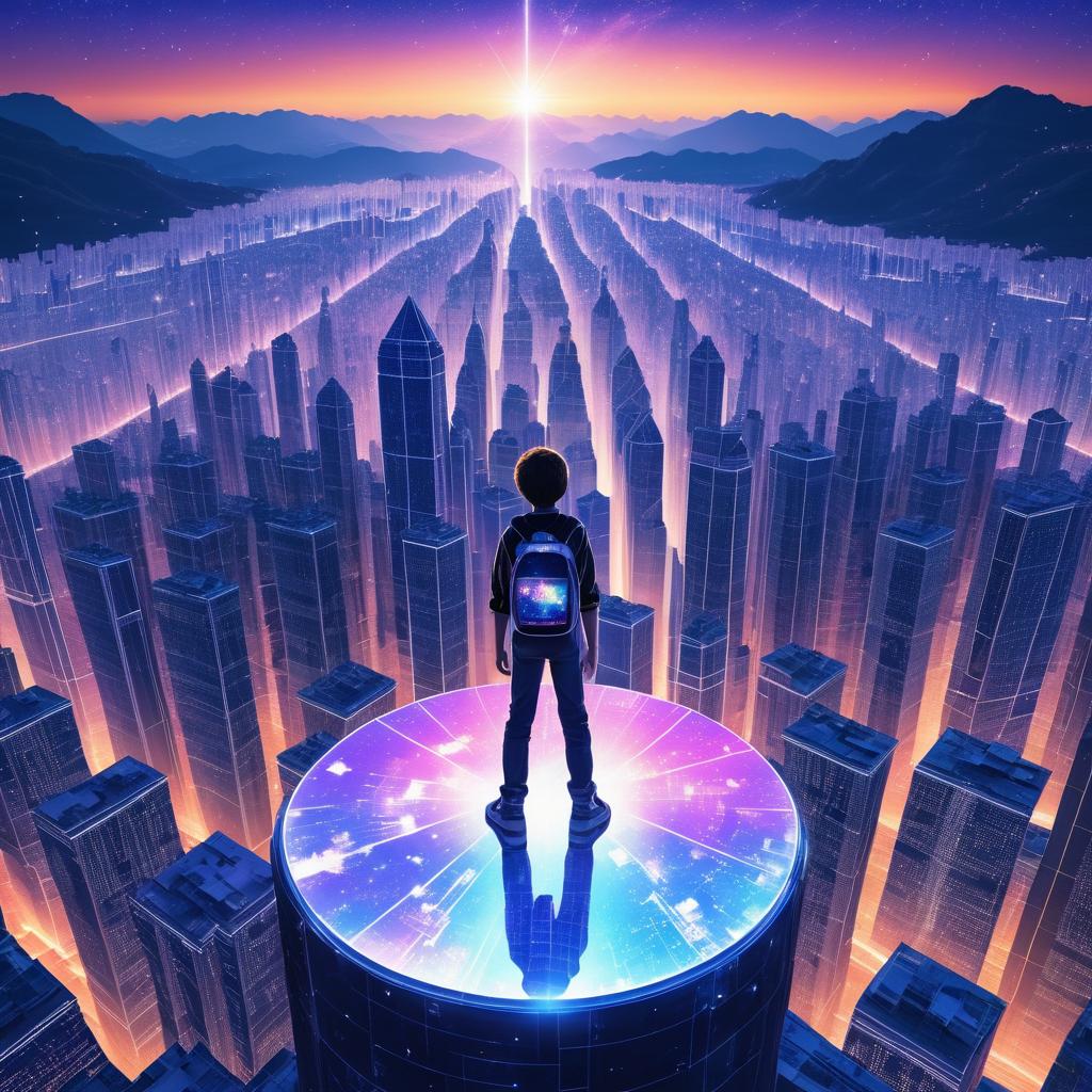 Teenage Boy in a Futuristic Megalopolis