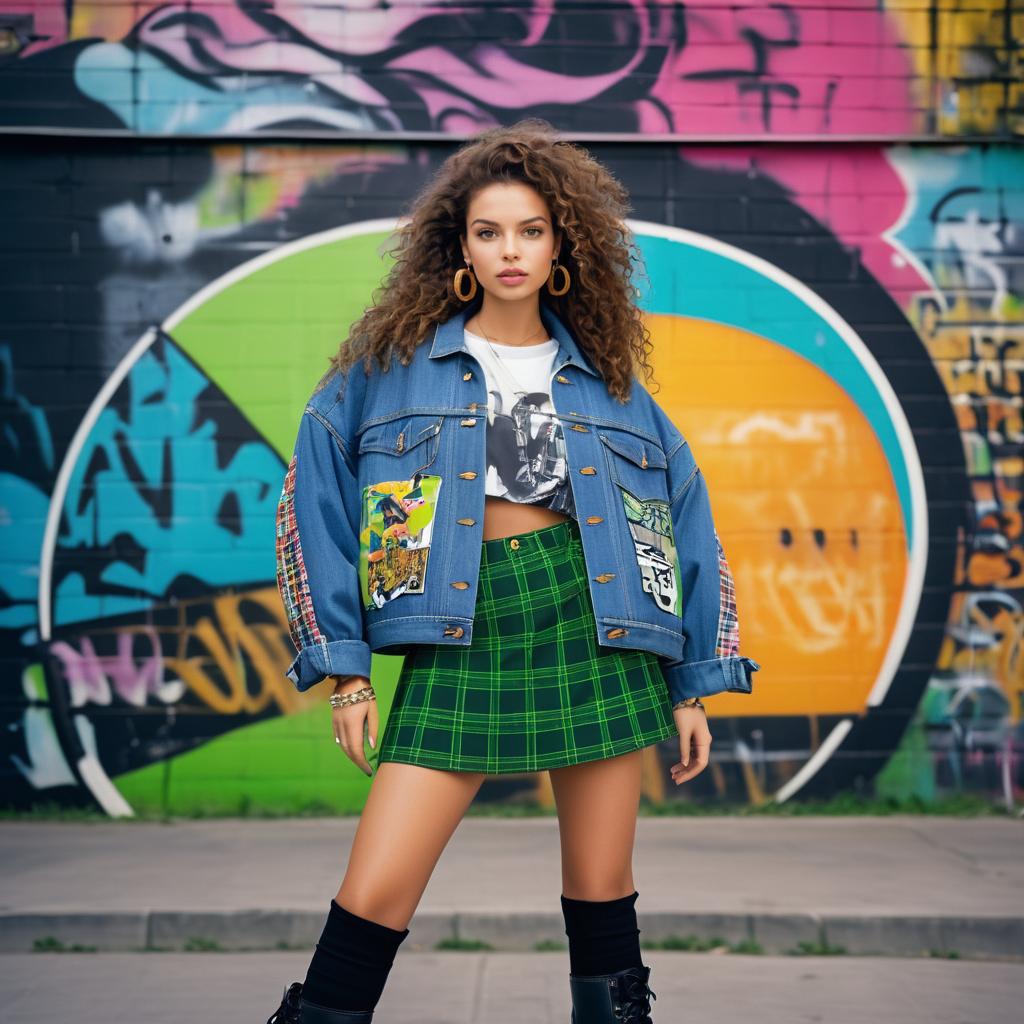 90s Fashion Model Against Graffiti Wall