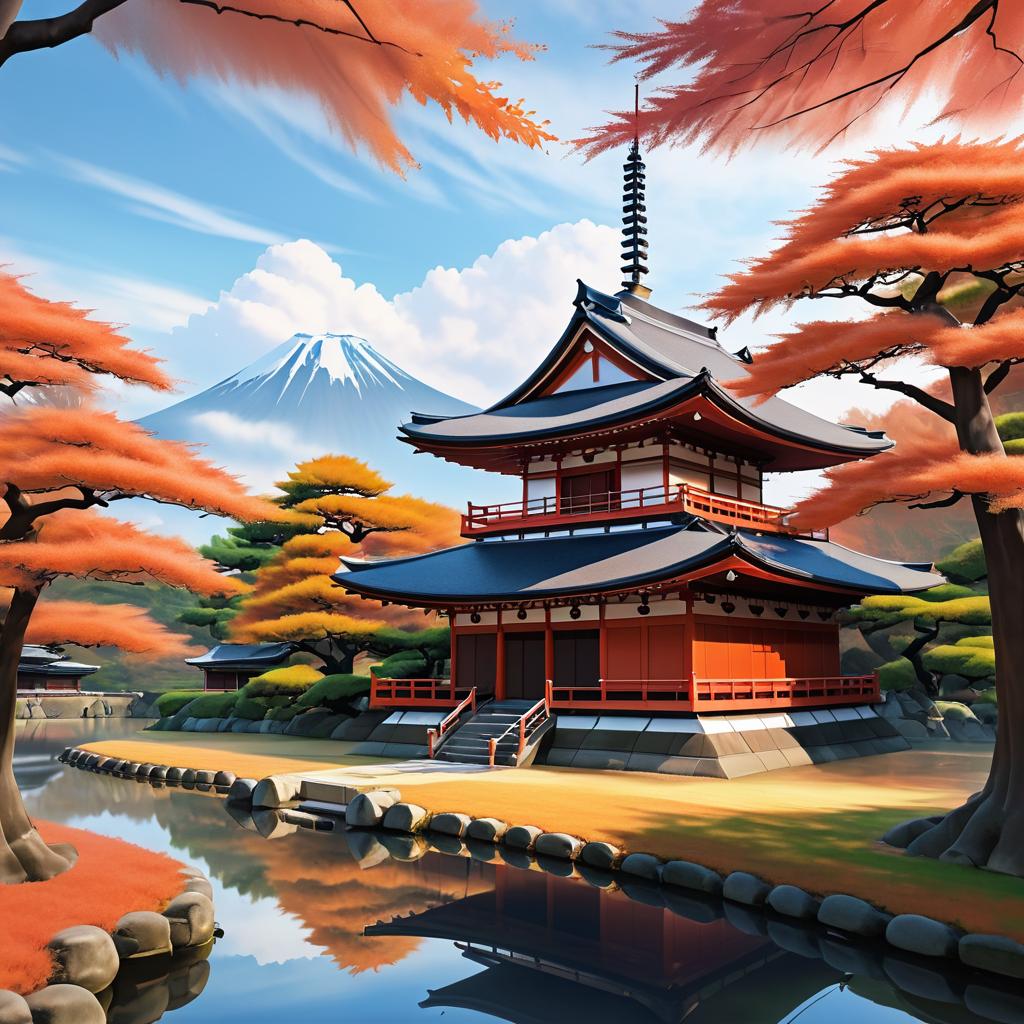 Serene Autumn Landscape with Japanese Temple