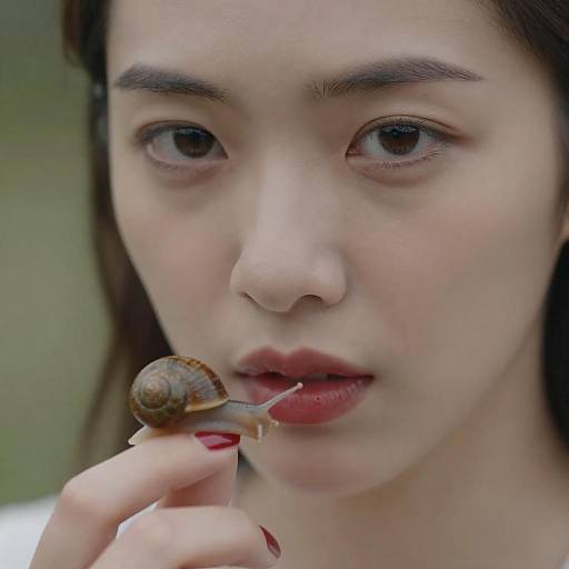 Woman Holding Snail on Red Nail