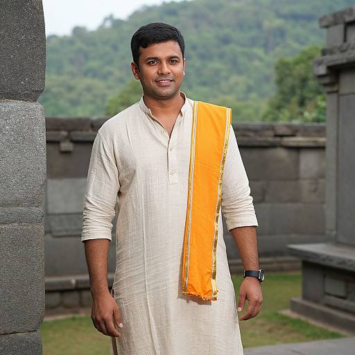 Elegant Man in Traditional Attire Amid Nature