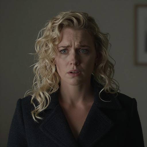 Worried Blonde Woman in Dark Coat