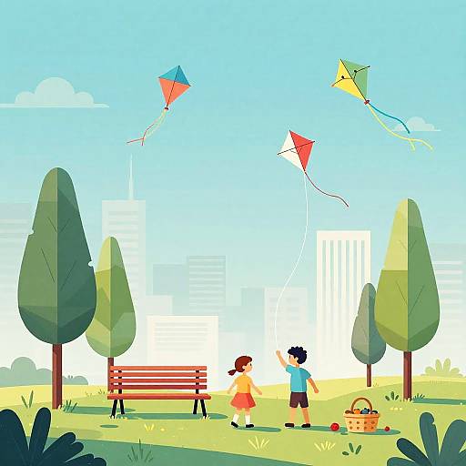 Whimsical Sunrise City Park Scene