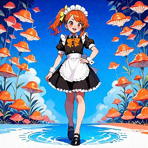Cheerful Orange-Haired Anime Maid