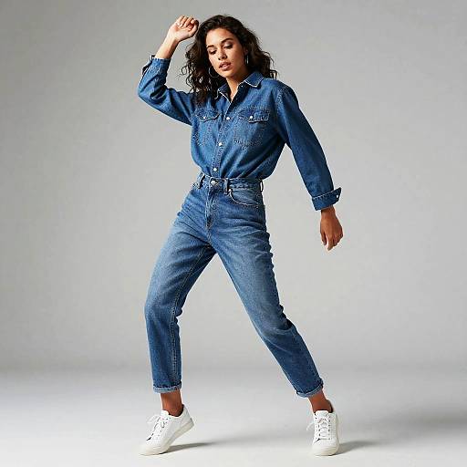 Woman Dancing in Denim Outfit