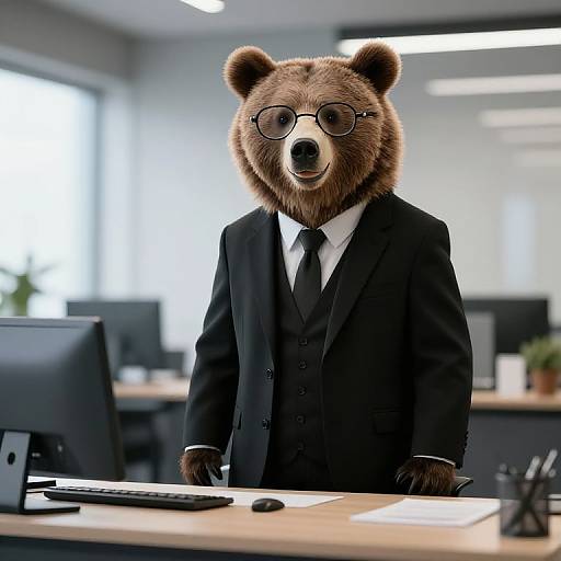 Photorealistic Bear in Office Attire