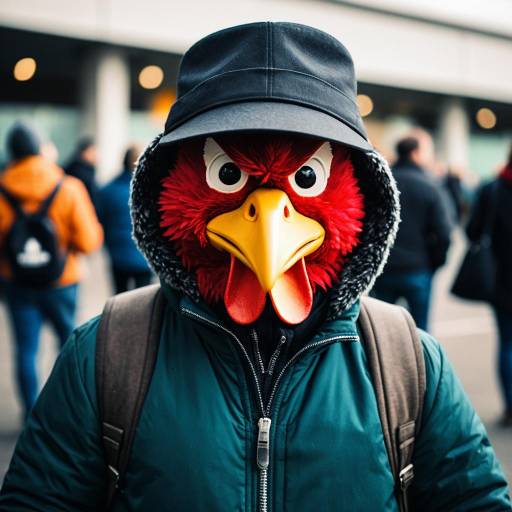 Person Wearing Clucker Chicken Mask with Hat and Jacket