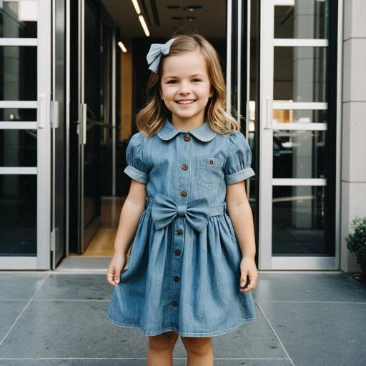 Smiling Toddler Girl in Chambray Dress