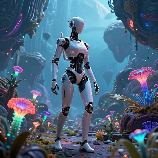 Sleek Android Exploring Alien Bioluminescence