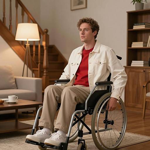 Warm Living Room Scene with Man in Wheelchair