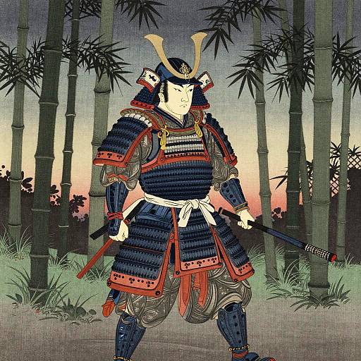 Armored Samurai in Twilight Bamboo