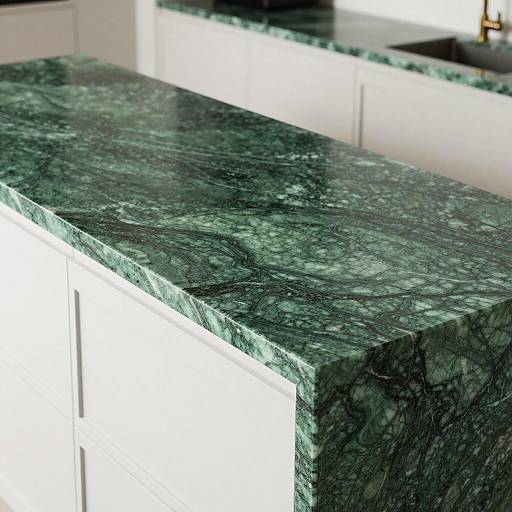 Elegant Verde Indio Marble Kitchen