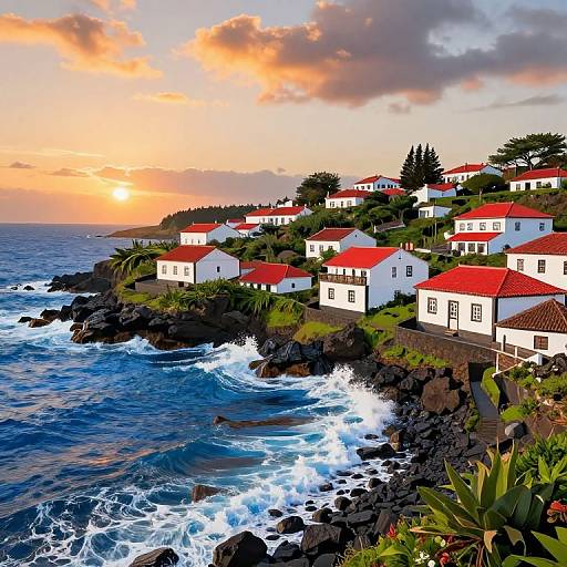 Azorean Coastal Village Sunset Serenity