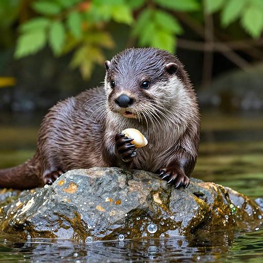 Otter with Shell on Sparkling Rock