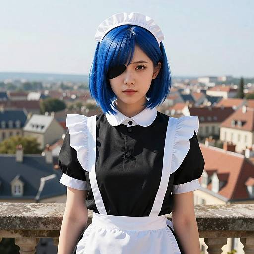 Realistic Blue-Haired French Maid Portrait