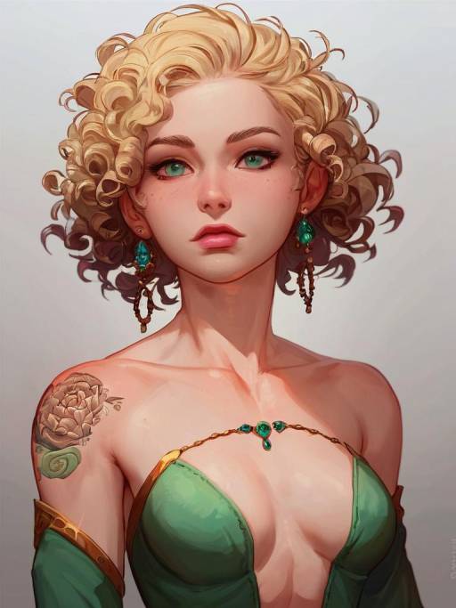 Elegant Blonde in Emerald Green Dress