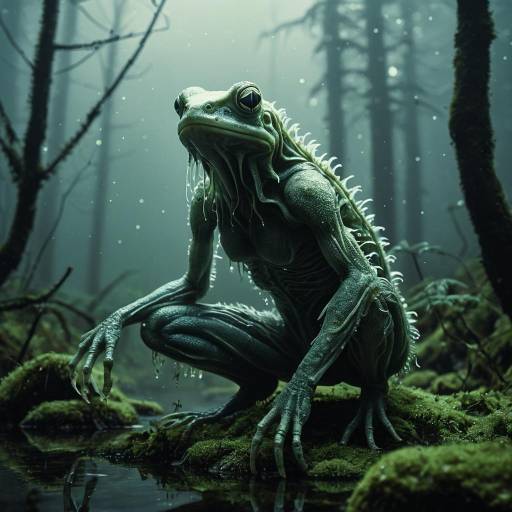 Glowing Amphibious Creature in Misty Forest Glowing Amphibious Creature in Misty Forest