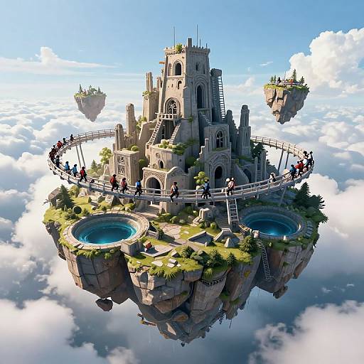 Hovering Island with Gravity Wells