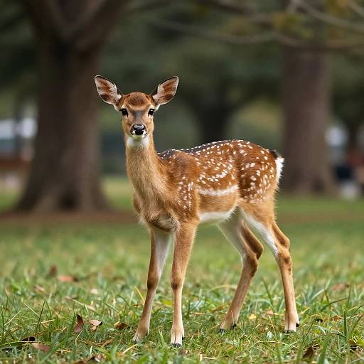 Playful White-Tailed Fawn in Park