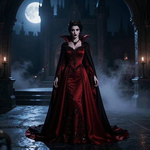 Moonlit Vampire Empress in Crimson Gown