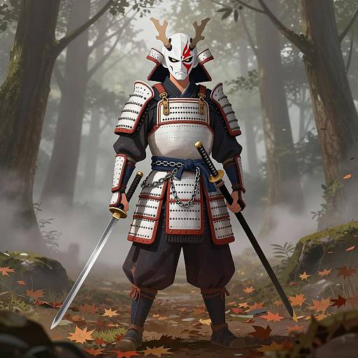 Misty Forest Samurai Warrior Illustration