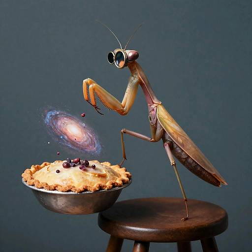 Monocled Mantis Baking a Galaxy Pie