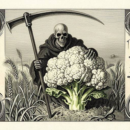 Grim Reaper in Barley Field Lithograph