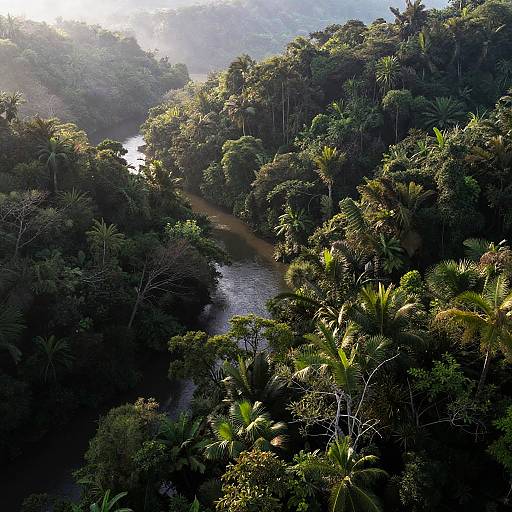 Aerial View of Misty Forest Canopy