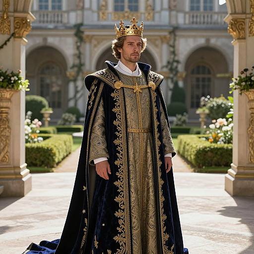 Regal Ruler in Ornate Palace Courtyard