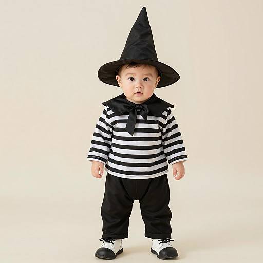 Toddler in Black and White Wizard Costume