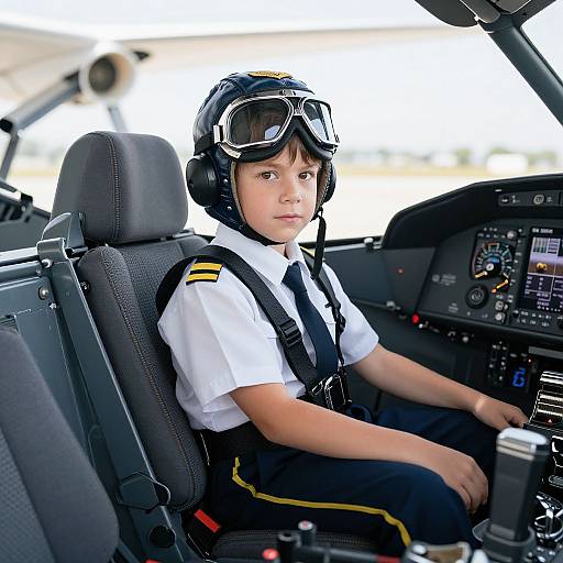 Boy in Pilot Costume in Cockpit