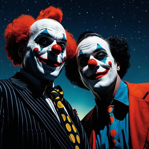 Two Male Clowns with Large Noses at Night