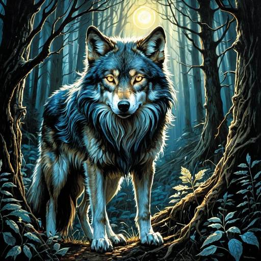 Mystical Wolf in Whimsical Forest Art