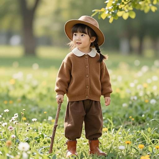 Curious Girl in Sunlit Meadow