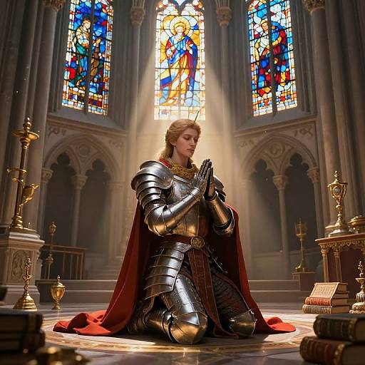 Serene Fantasy Paladin in Cathedral