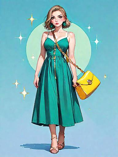 Stylish Woman in Chic Olive Green Dress