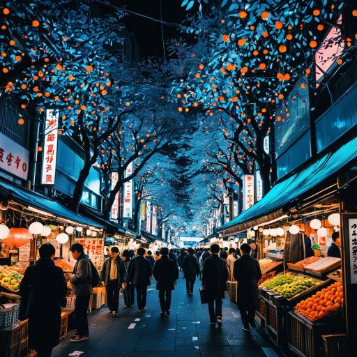 Vibrant Tokyo Night Market in Acrylic Vibrant Tokyo Night Market in Acrylic