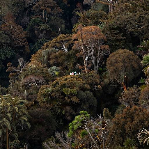 Family in Dense New Zealand Temperate Forest