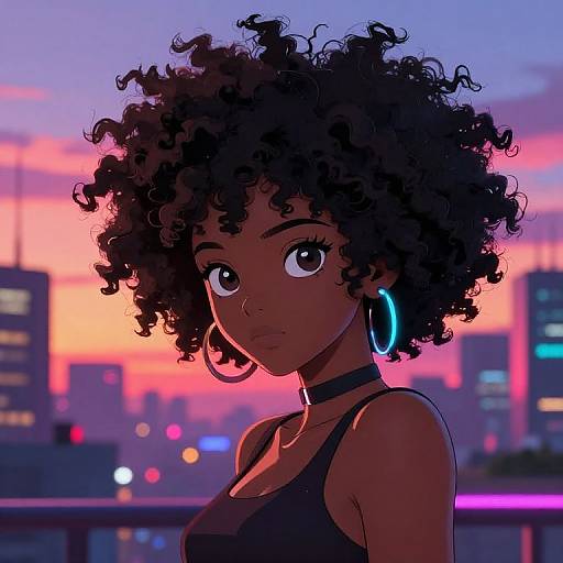 Cyberpunk Afro Anime Girl Sunset