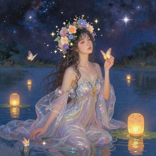 Divine Goddess Emerging from Cosmic Lake