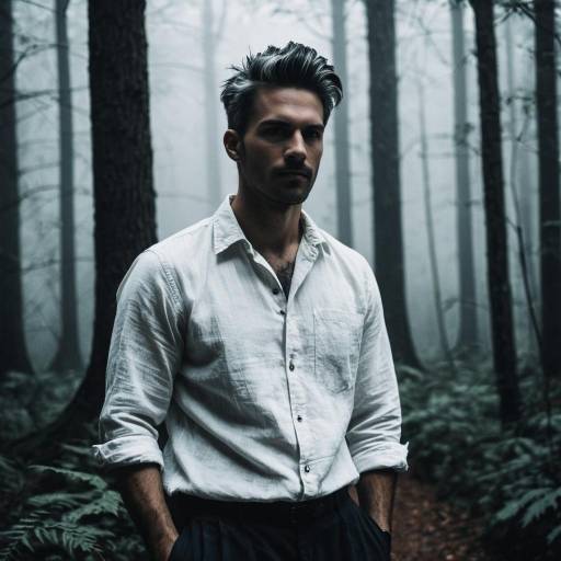 Man in White Shirt in Foggy Forest