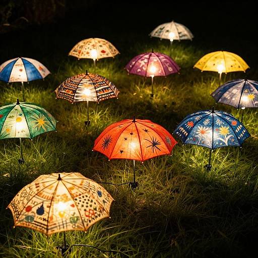 Whimsical Hand-Painted Umbrella Garden Lights