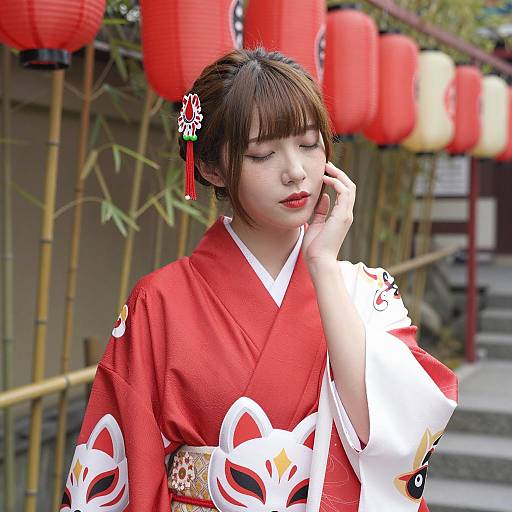 Serene East Asian Woman in Kimono