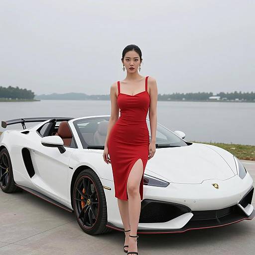 Luxury Automotive Fashion with Glamorous Model