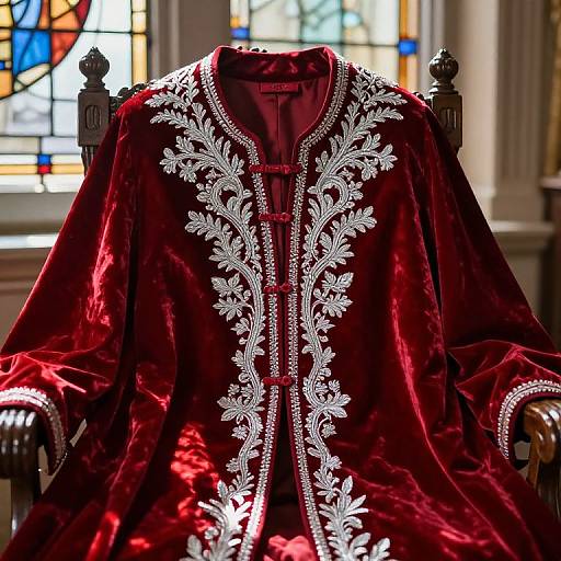 Red Velvet Cloak with Silver Embroidery