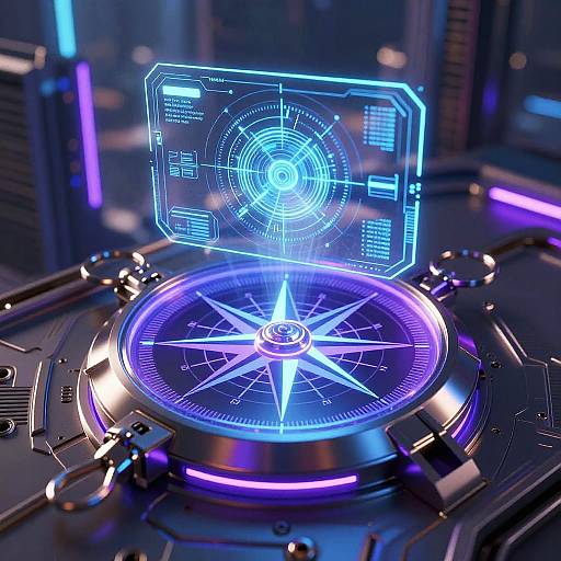 Futuristic Neon Holographic Compass