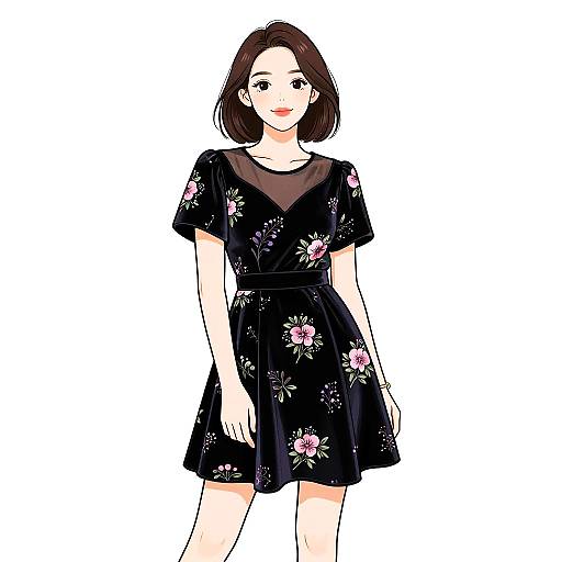 Casual Chic Woman in Floral Velvet Dress