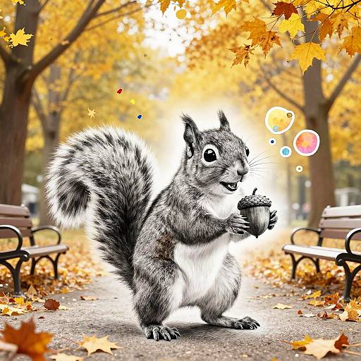 Cheeky Squirrel Autumn Sketch