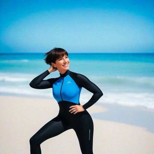 Playful Beachgoer in Vibrant Catsuit