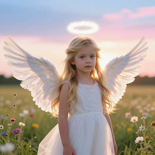 Graceful Angelic Girl in Meadow